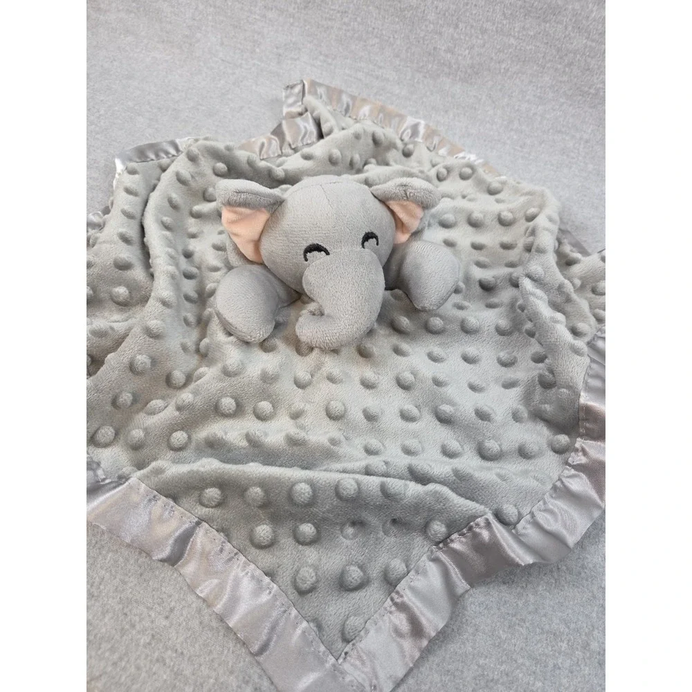 Pro Goleem Gray Elephant Lovey Security Blanket Dot Satin Back Trim Baby Toy